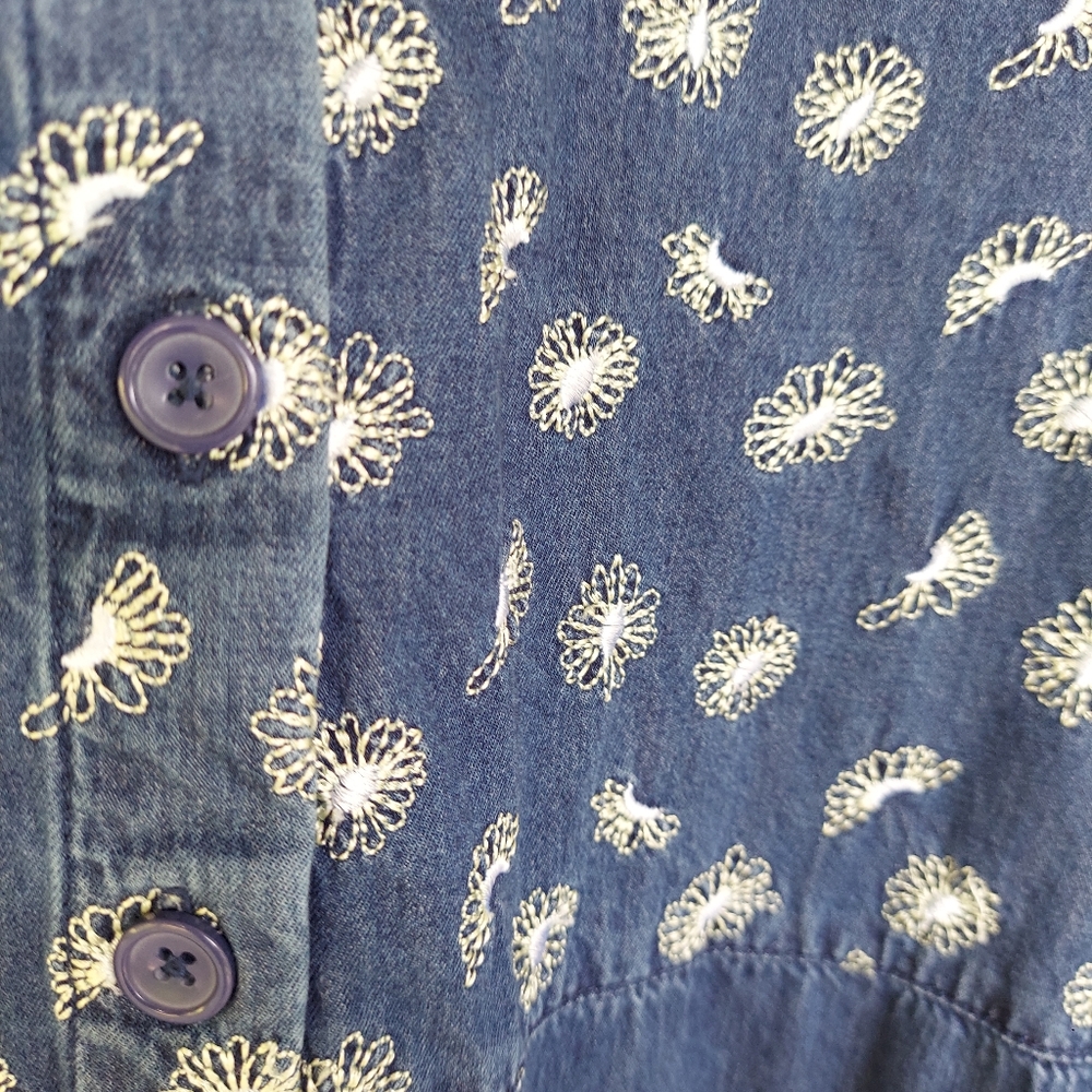 Vinrage 90's Floral Embroidered Denim Cotton Maxi Dress - Picture 4 of 6